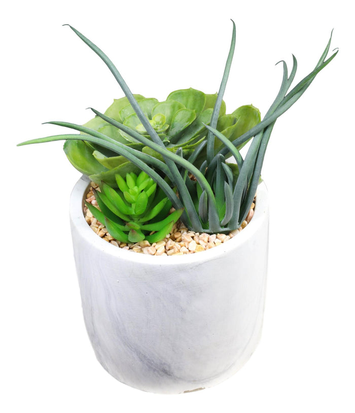 ebros gift Ultra Realistic Artificial Botanica Trio Succulents Plant In Faux Marble Pot