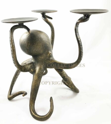 Ebros Gift Uncharted Waters Ocean Giant Kraken Octopus Trio Candleholder Aluminum Figurine
