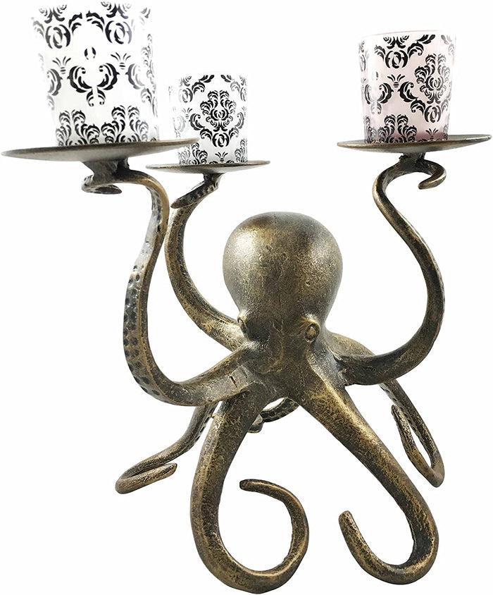 ebros gift Uncharted Waters Ocean Giant Kraken Octopus Trio Candleholder Aluminum Figurine