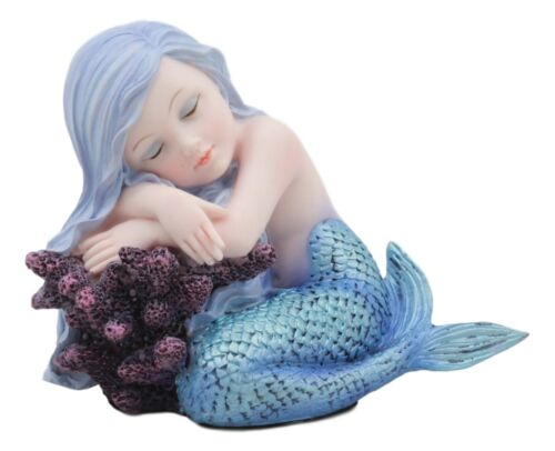 Ebros Gift Under The Sea Blue Child Mermaid Sleeping On Coral Bed Statue Mergirl Figurine