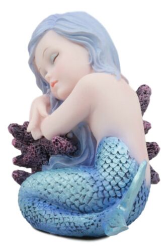 Ebros Gift Under The Sea Blue Child Mermaid Sleeping On Coral Bed Statue Mergirl Figurine