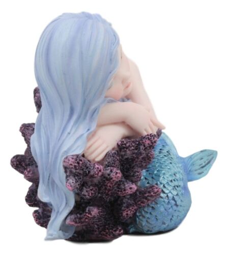 Ebros Gift Under The Sea Blue Child Mermaid Sleeping On Coral Bed Statue Mergirl Figurine