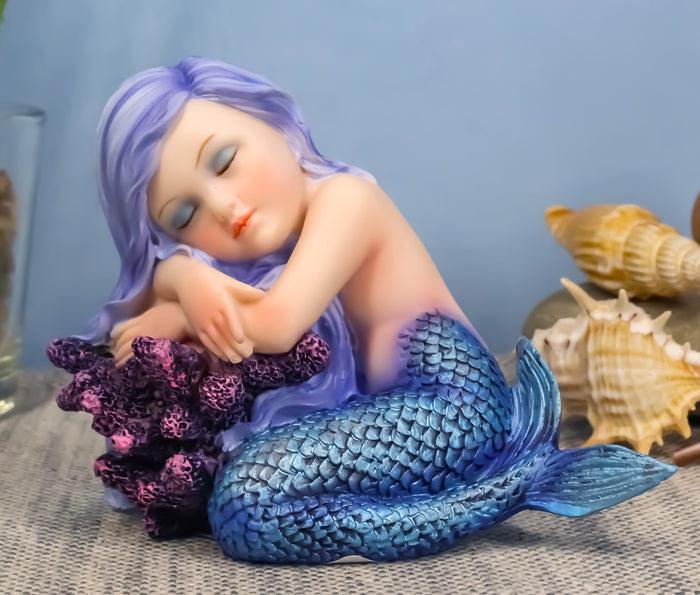 ebros gift Under The Sea Blue Child Mermaid Sleeping On Coral Bed Statue Mergirl Figurine