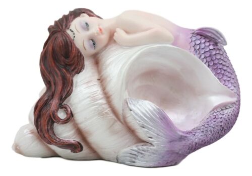 Ebros Gift Under The Sea Purple Tailed Mermaid Hugging Giant Sconce Shell Figurine 4.75"L