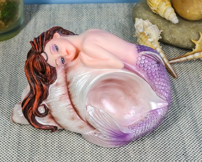 ebros gift Under The Sea Purple Tailed Mermaid Hugging Giant Sconce Shell Figurine 4.75"L