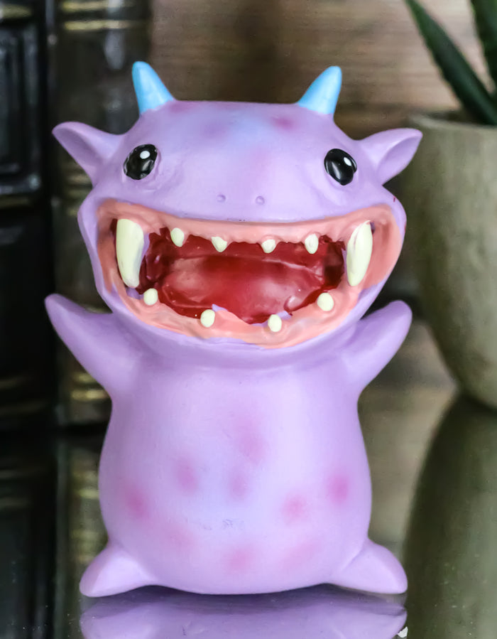 ebros gift Underbedz Blue Horned Toothed Purple Polkadot GuGu Monster Small Figurine