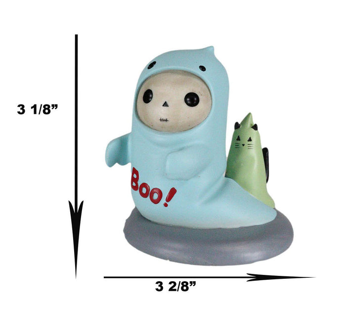 Ebros Gift Unfortunate Lucky The Skeleton Boy Dressed In Boo Ghost Halloween Figurine