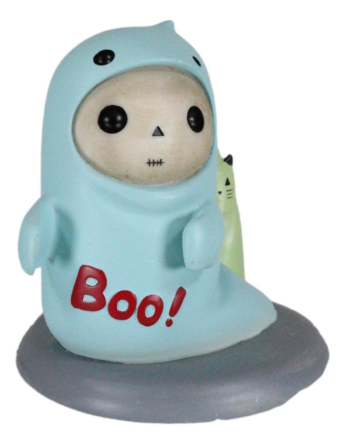 Ebros Gift Unfortunate Lucky The Skeleton Boy Dressed In Boo Ghost Halloween Figurine