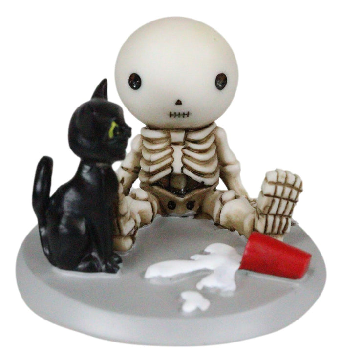 Ebros Gift Unfortunate Skeleton Boy Lucky Sitting By Spilled Milk And Black Cat Figurine