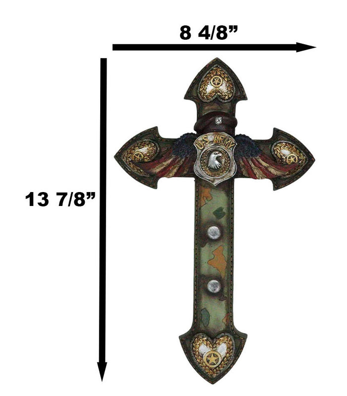 Ebros Gift US Army Eagle Badge American Flag Wings Hearts Soldier Camo Memorial Wall Cross