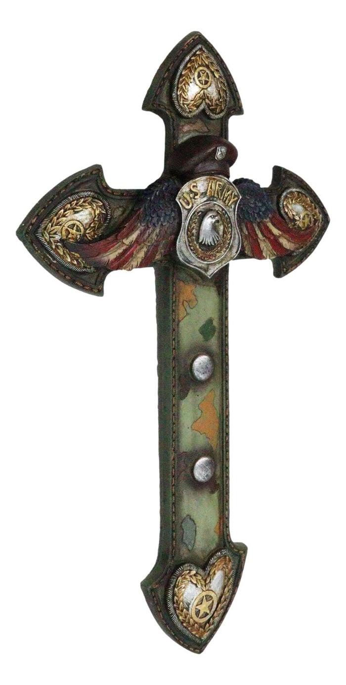 Ebros Gift US Army Eagle Badge American Flag Wings Hearts Soldier Camo Memorial Wall Cross