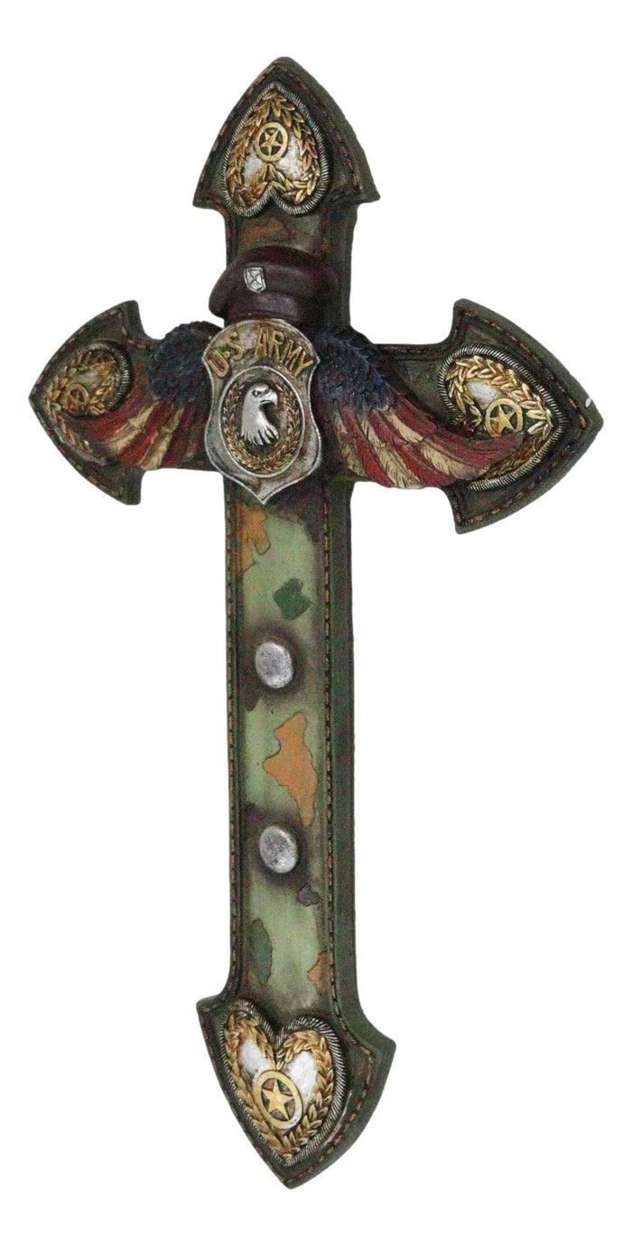 Ebros Gift US Army Eagle Badge American Flag Wings Hearts Soldier Camo Memorial Wall Cross