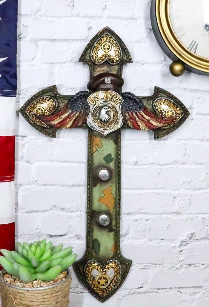 ebros gift US Army Eagle Badge American Flag Wings Hearts Soldier Camo Memorial Wall Cross