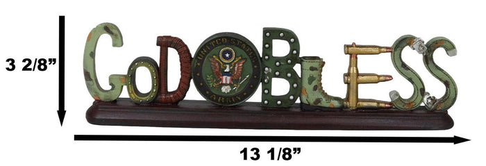 Ebros Gift US Army Military Eagle Emblem Bullets And Camo Boots God Bless Word Art Plaque