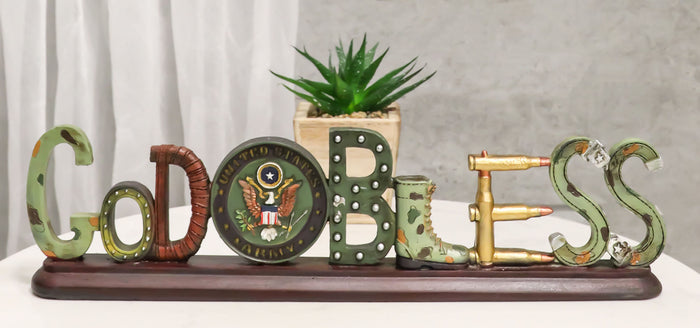 ebros gift US Army Military Eagle Emblem Bullets And Camo Boots God Bless Word Art Plaque