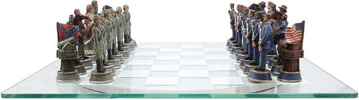 Ebros Gift US Civil War Union North VS Confederate South Chess Pieces And Glass Board Set