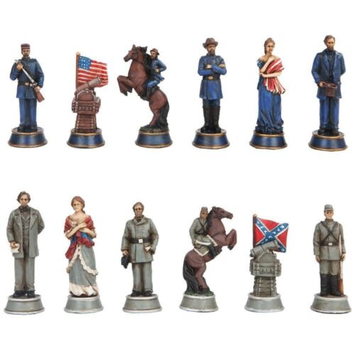 Ebros Gift US Civil War Union North VS Confederate South Chess Pieces And Glass Board Set
