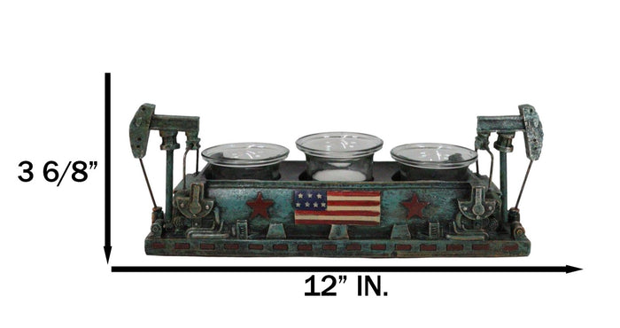 Ebros Gift US Flag Nodding Donkey Pumpjack Oil Derrick Rigs Triple Votive Candleholder