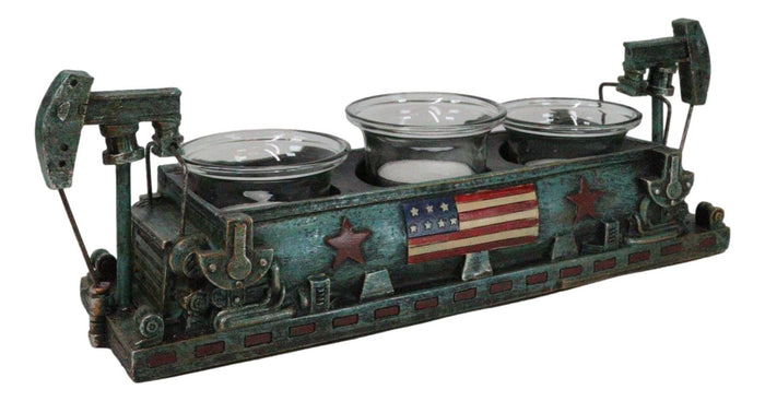 Ebros Gift US Flag Nodding Donkey Pumpjack Oil Derrick Rigs Triple Votive Candleholder