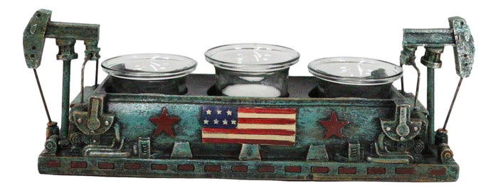 ebros gift US Flag Nodding Donkey Pumpjack Oil Derrick Rigs Triple Votive Candleholder