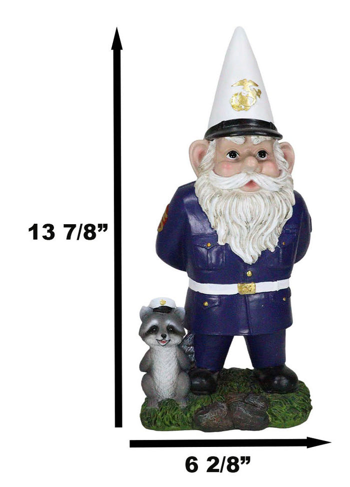 Ebros Gift USA Patriotic Armed Forces Semper Fidelis Marine Gnome With Raccoon Statue