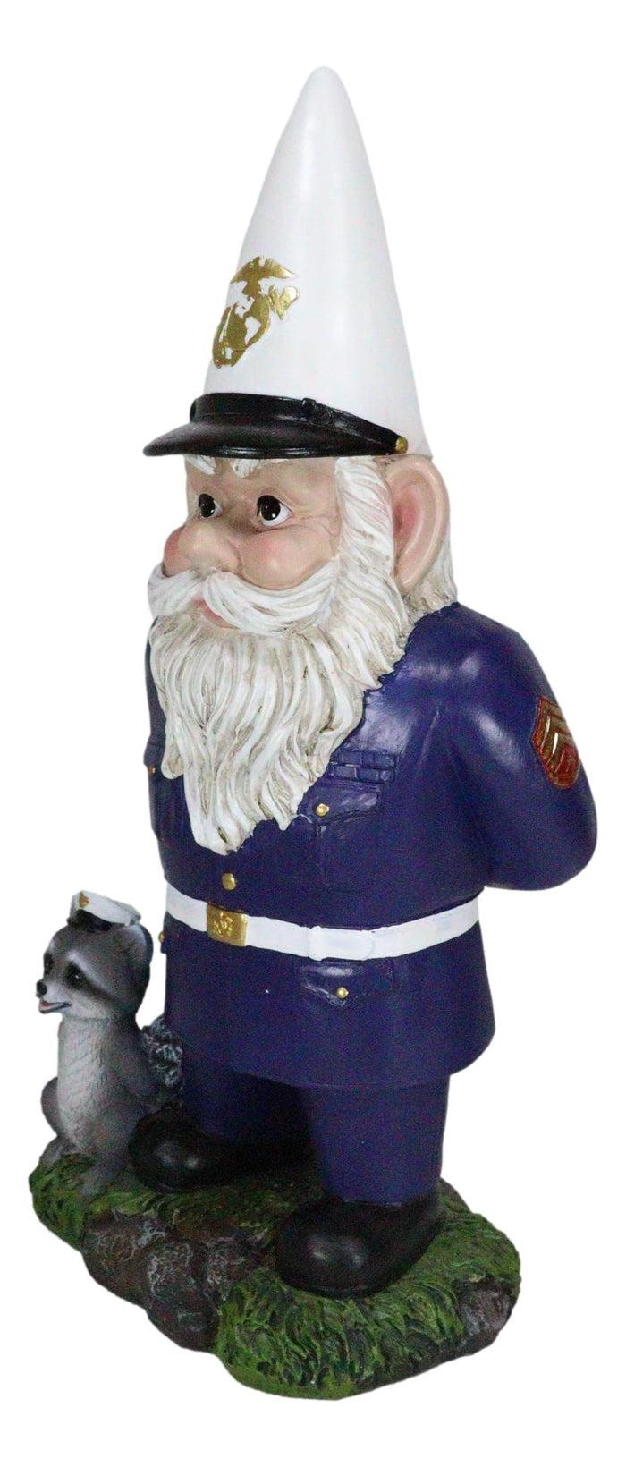 Ebros Gift USA Patriotic Armed Forces Semper Fidelis Marine Gnome With Raccoon Statue