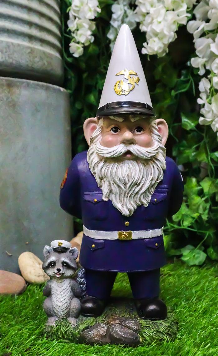 ebros gift USA Patriotic Armed Forces Semper Fidelis Marine Gnome With Raccoon Statue
