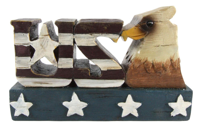 Ebros Gift USA Patriotic Bald Eagle Word Art Sign USA American Flag Desktop Plaque Figurine