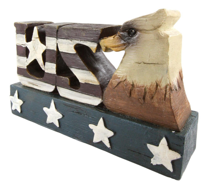 Ebros Gift USA Patriotic Bald Eagle Word Art Sign USA American Flag Desktop Plaque Figurine