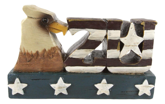 Ebros Gift USA Patriotic Bald Eagle Word Art Sign USA American Flag Desktop Plaque Figurine