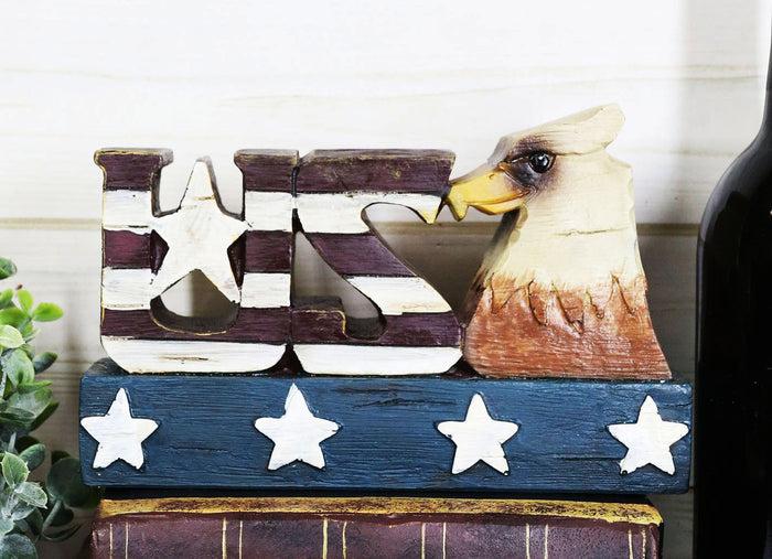ebros gift USA Patriotic Bald Eagle Word Art Sign USA American Flag Desktop Plaque Figurine