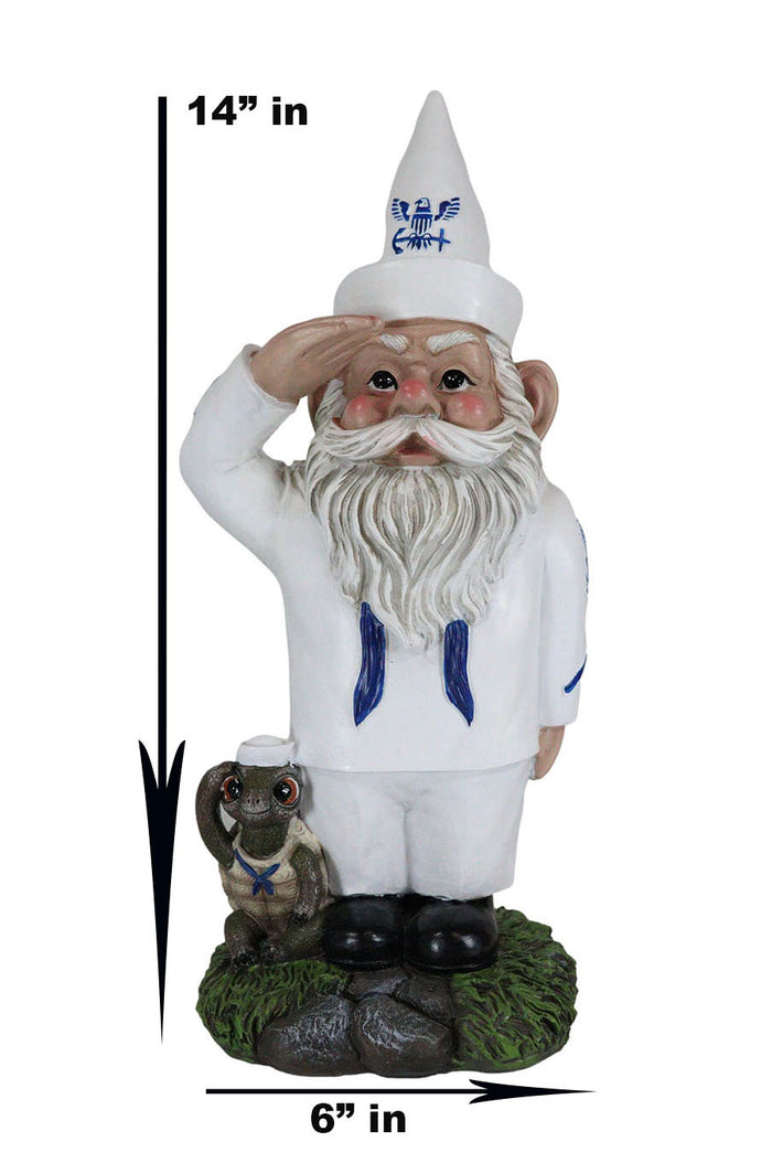 Ebros Gift USA Patriotic White Uniformed Sailor Navy Gnome With Tortoise In Salute Statue