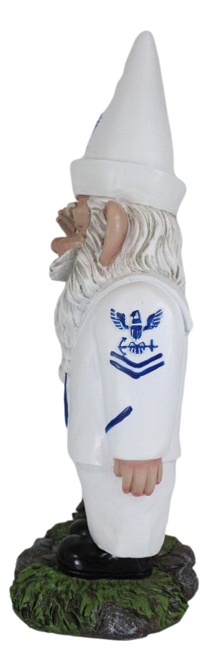 Ebros Gift USA Patriotic White Uniformed Sailor Navy Gnome With Tortoise In Salute Statue