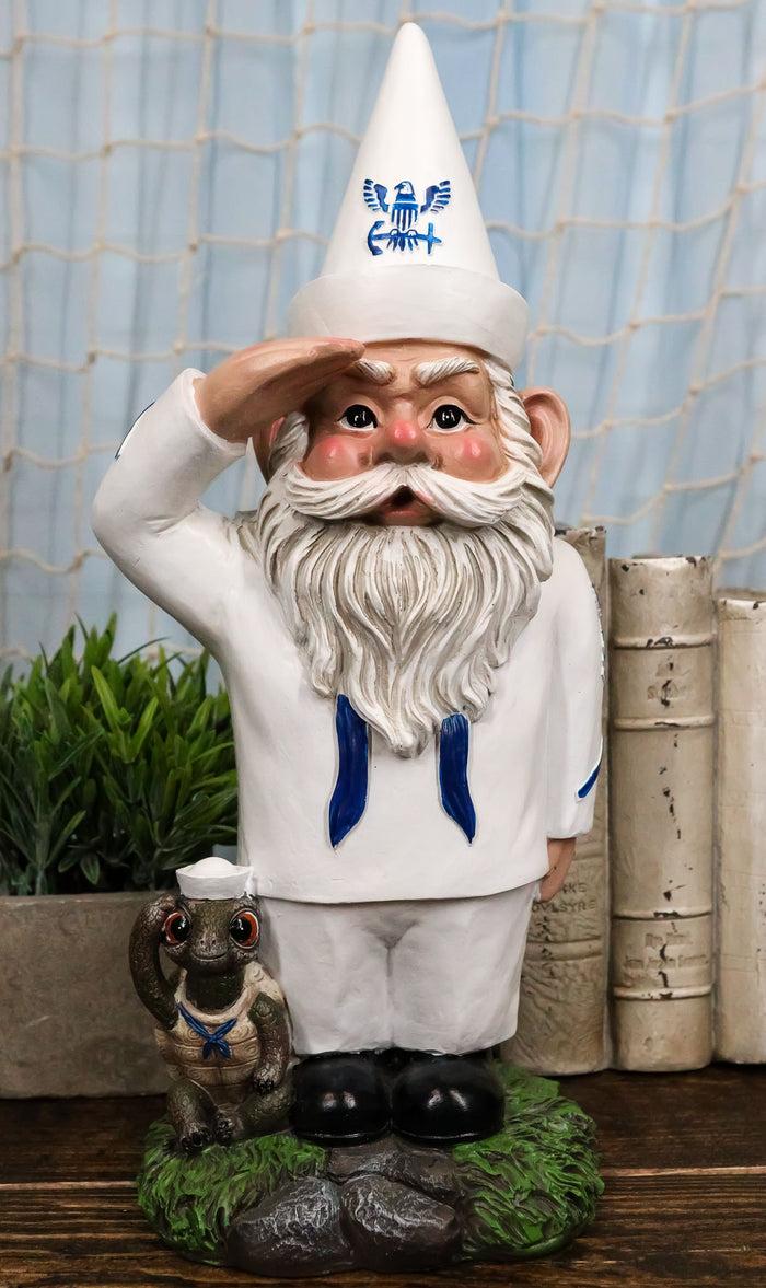ebros gift USA Patriotic White Uniformed Sailor Navy Gnome With Tortoise In Salute Statue