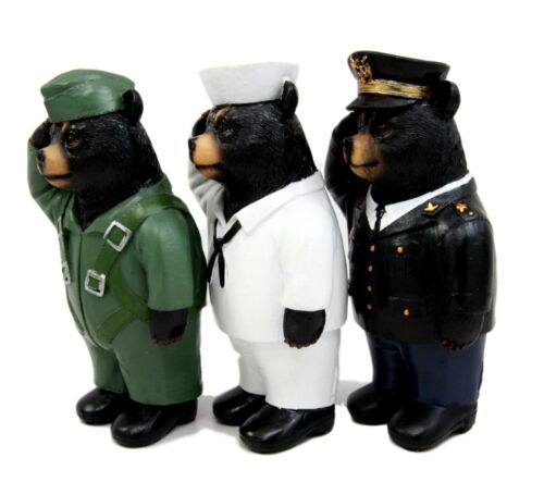 Ebros Gift USA Sailor Pilot & Admiral Saluting Bear Figurine Uniformed Service Bears 5" H