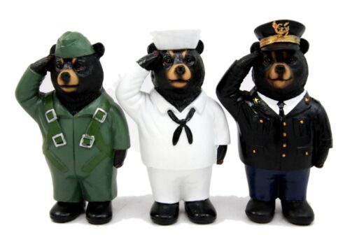 ebros gift USA Sailor Pilot & Admiral Saluting Bear Figurine Uniformed Service Bears 5" H