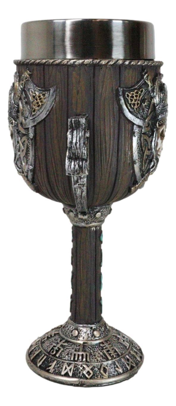 Ebros Gift Valhalla Viking Warlord Skull Dragon Longship With Rune Symbols 6oz Wine Goblet