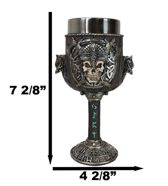 Ebros Gift Valhalla Viking Warlord Skull Dragon Longship With Rune Symbols 6oz Wine Goblet