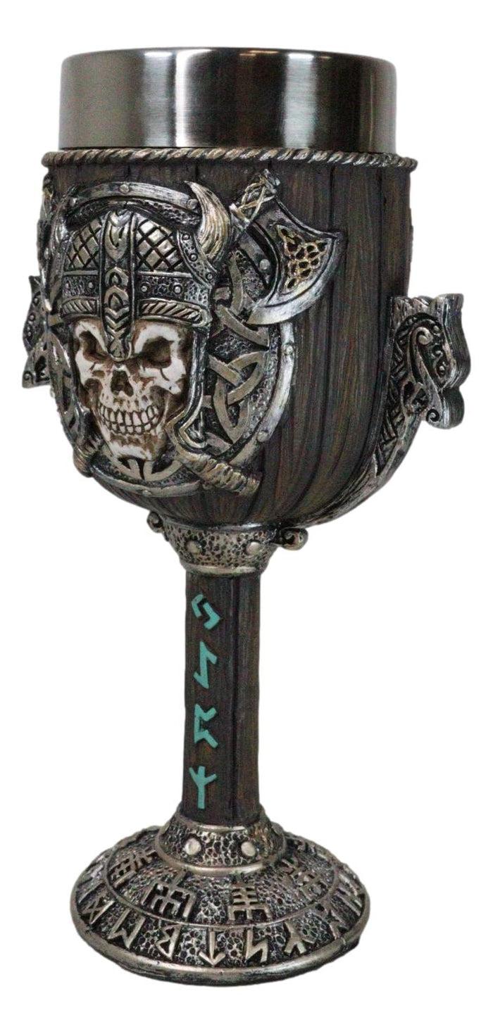 Ebros Gift Valhalla Viking Warlord Skull Dragon Longship With Rune Symbols 6oz Wine Goblet