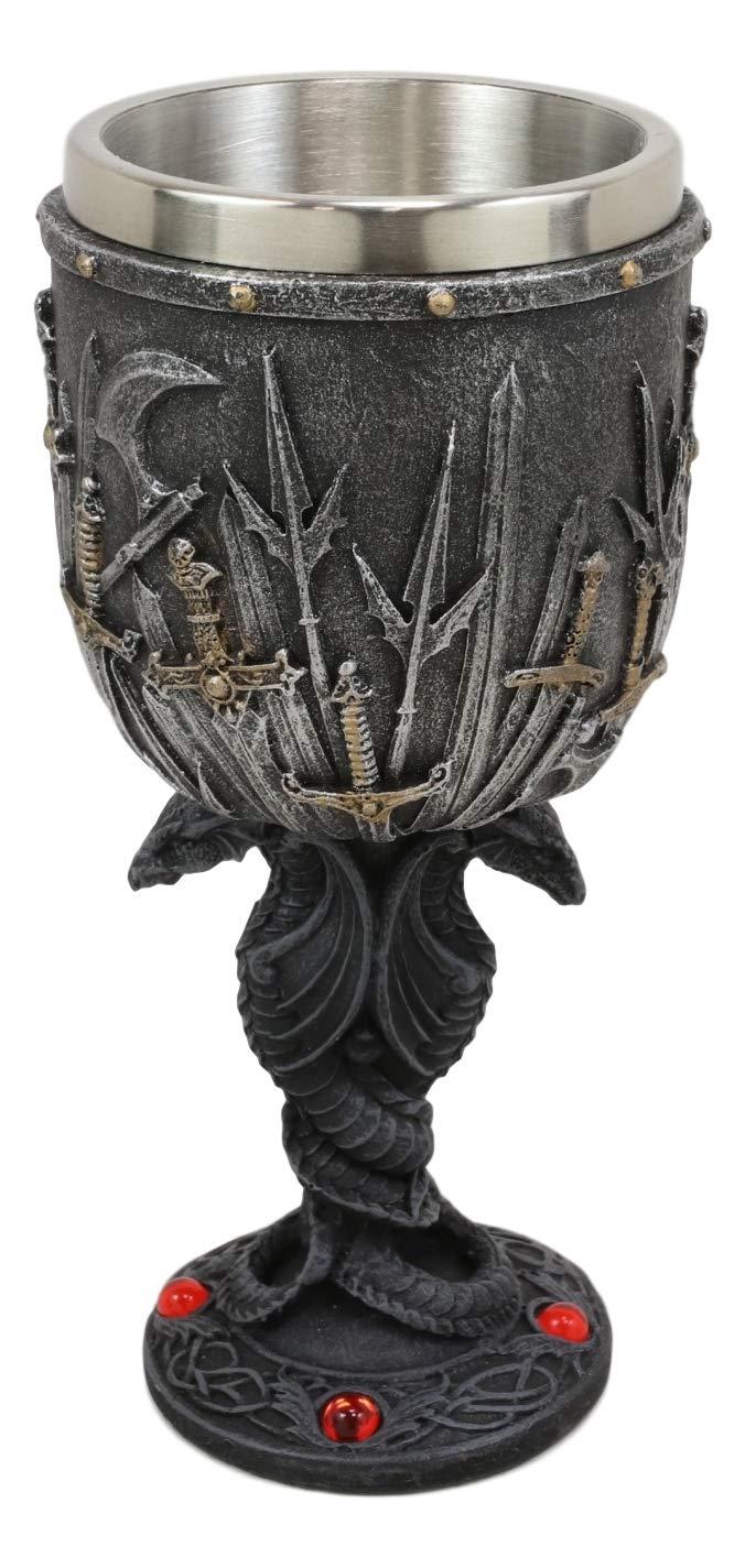 Ebros Gift Valyrian Steel Swords And Armory With Entwined Double Dragons Wine Goblet 6oz
