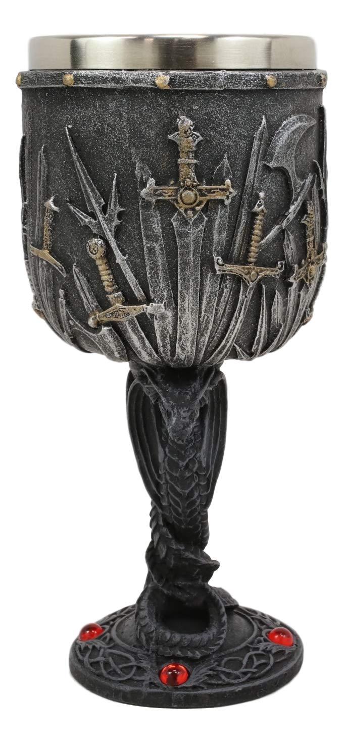 Ebros Gift Valyrian Steel Swords And Armory With Entwined Double Dragons Wine Goblet 6oz