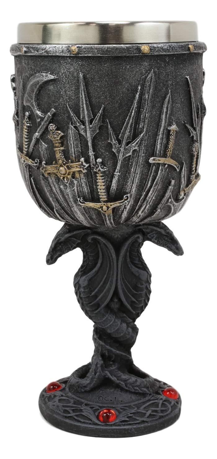 ebros gift Valyrian Steel Swords And Armory With Entwined Double Dragons Wine Goblet 6oz