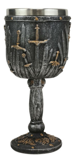 Ebros Gift Valyrian Steel Swords And Armory With Excalibur Sword Hilt Stem Wine Goblet 6oz