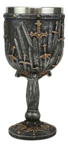 Ebros Gift Valyrian Steel Swords And Armory With Excalibur Sword Hilt Stem Wine Goblet 6oz