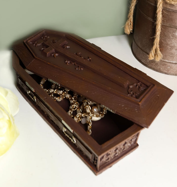 Ebros Gift Vampire Dracula Coffin Jewelry Box Rest In Peace Casket Trinket Box Figurine 8"L