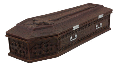 Ebros Gift Vampire Dracula Coffin Jewelry Box Rest In Peace Casket Trinket Box Figurine 8"L
