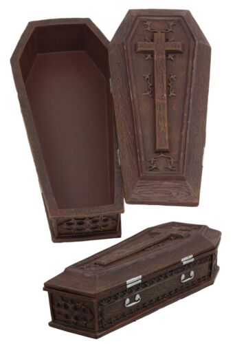 ebros gift Vampire Dracula Coffin Jewelry Box Rest In Peace Casket Trinket Box Figurine 8"L