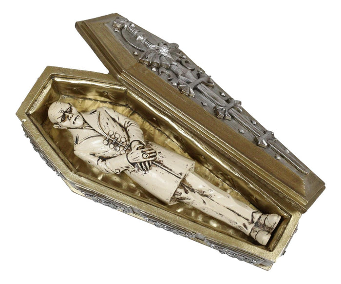 ebros gift Vampire Dracula Nosferatu Figurine With Bat Moon Sword Coffin Casket Box Set