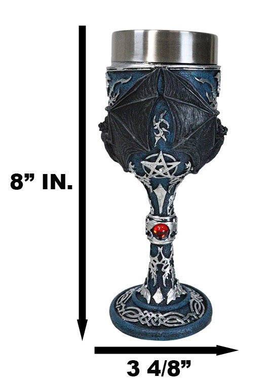 Ebros Gift Vampire Flying Bat Blue With Silver Knotwork Scroll Patterns Wine Goblet Chalice