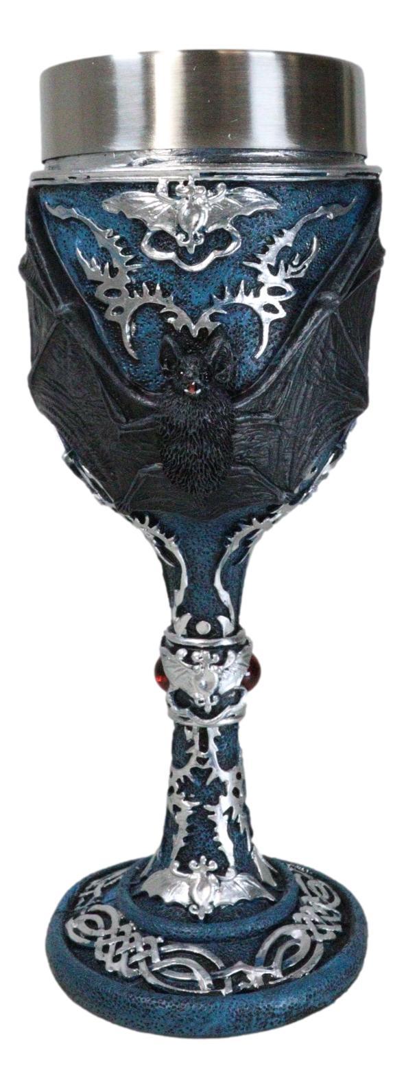 ebros gift Vampire Flying Bat Blue With Silver Knotwork Scroll Patterns Wine Goblet Chalice
